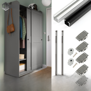 Accessible Luxury-Type Wardrobe Embedded Sliding Door Two-Way Cushion Slide Rail Accessories Sliding Door Black Track Sliding Door Damping Guide Rail