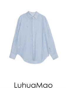 LuhuaMao Linen Striped Smiley Embroidery Long Sleeve Shirt Womens Summer Physical Sun Protection Loose Fit Commute Style Polo Collar