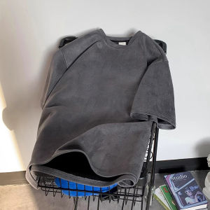 American Style Suede Short Sleeve T-Shirt Mens Summer Heavyweight Oversize Casual Body Shirt Trendy Loose Fit Printed Knitwear