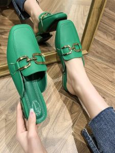 Womens Summer French Style Half Slip-On Pumps Outdoor Wear New 2023 Spring Trendy Lazy Half Slip Single Shoes Square Heel