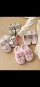 2025 Cute Bow Cotton Slippers Warm Home Slipper Non Slip Indoor Slippers Women Fluffy Soft