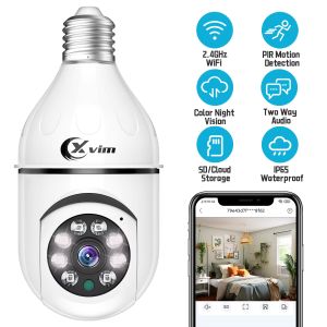 360° Pan/Tilt Tracking Wifi Bulb Camera 3MP Wireless Security Camera Audio Video Recorder Human Detection Bulb Security Camera