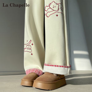 La Chapelle | Cartoon Cat Printed Loose Fleece Straight Leg Pants