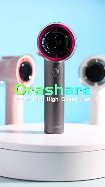 Orashare HF04 Mini Fan Rechargeable High Speed Handheld Jet Fan Turbo Strong Wind 5 Gear Wind Speed Digital Display Adjustable Turbo Fan With Portable Lanyard