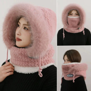 Winter Riding Hat for Women Hood Scarf Mask and Ear Cover Thick Thermal Windproof for Electric Scooter Outdoor Cycling Warmth