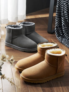 Snow Boots Mens Fur Integrated Winter Thicken Thermal Non-Slip Short Northeast Pure Wool Mens Shoes Plus Size Ugg