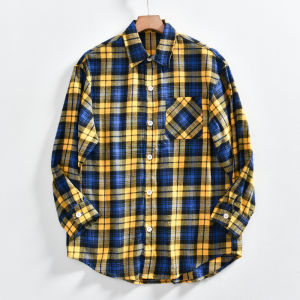 American Casual! All Cotton Brushed and Washed! Autumn New Men Retro Gingham Versatile Casual Long Sleeve Shirt