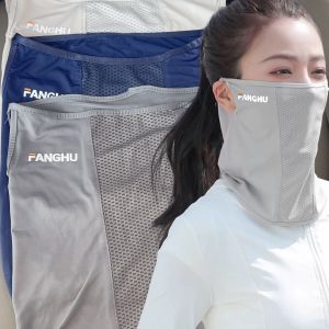 การป้องกัน UV ในช่วงฤดูร้อนหน้ากากหน้ากากกรองแสงกันแดดสำหรับปั่นจักรยานผ้าไอซ์ซิลค์ผ้าคลุมหน้าที่คลุมผ้าพันคอบางเบาไร้ร่องรอย
