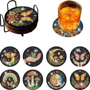 Bộ 8 Miếng/lô Tranh Đính Đá Hình Bướm Tự Làm Kèm Giá Đỡ Chất Liệu Đá Resin Phù Hợp Cho Người Lớn