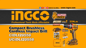 INGCO 20V LI-ION BL IMPACT DRILL 55NM W/2X 2.0AH CHARGER +CASE CIDLI20558