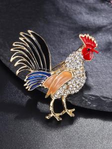 Retro Cute DRZP Chicken Brooch Pin for Men And Women Embellished with Diamonds Zodiac Animal Design Fashionable Accessory