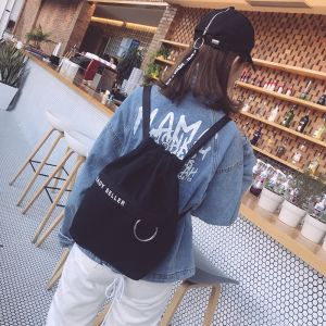 K-style Backpack New Arrival Womens Artsy Drawstring Pull String Canvas Messenger Bag Casual Easiest for Match Male and Female Students Backpack Fashion