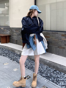Sweet And Cool Style American Retro Jacket Womens Baseball Uniform Casual Loose Fit Autumn New Arrival Blue Outerwear
