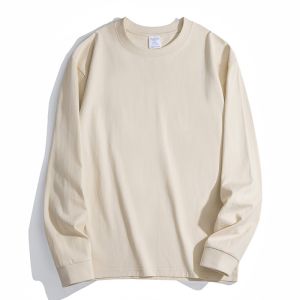 One for Basic All-Matching People! 300G Heavy Weight Pure Cotton Long Sleeves T-Shirt Pure Color Loose Casual Top Men and Women