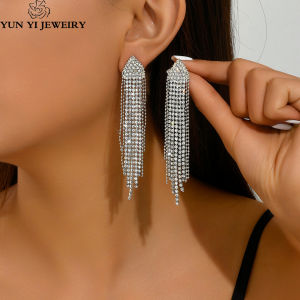 2 Curved Womens Pendant Earrings Elegant Rhinestone Tassel Long Earrings Gorgeous Jewelry Date Gift-4019