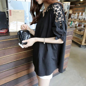 plus Size Womens Lace Hollow out Short Sleeve T-Shirt Summer New Design Sensation V-Neck Polyester Blend Casual Top