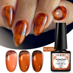 FOUR LILY 7ml Jelly Amber Gel Nail Polish Semi Permanent UV Gel Brown Translucent Gradient Leopard Print Nail Art Gel Varnishes