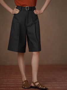 hacikis | Retro Adjustable Waist Denim Shorts Water-washed Soft Loose