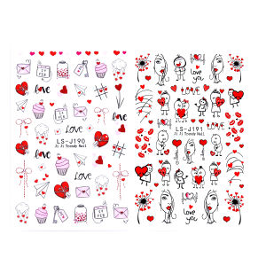 Sweet Valentines Day Nail Art Stickers - 3D Hearts Desserts Bow Irregular lines beautiful womens portraits Red Hearts Lips