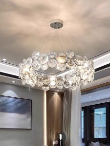 Modern Luxury Crystal Chandelier Living Room Dining Room Light Fixture Designer Style Stainless Steel Fish Line Type LED Lamp