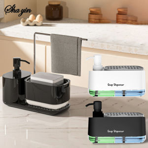 Dual Soap Dispenser with Sponge And Dishcloth Holder Kitchen Hand Dish Soap Dispenser with Tray Multi-Functional Kitchen Soap