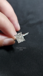 Nhẫn bạc 950 viên chủ đá Thạch Anh nam phi tự nhiên xoàn trắng chữ nhật size 7x9 li phong cách sang trọng OS48901F Hoa Minh Gem