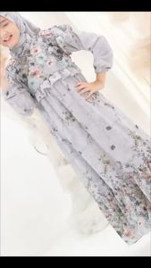 Gamis naura babydoll motif bunga daisy anak perempuan usia 3 - 10 tahun / baju gamis ceruty rempel raya terbaru - baju muslimah anak free hijab