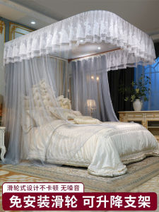 มุ้งกันยุงแบบติดพื้นสามประตูไม่จำเป็นต้องติดตั้งห้องนอนศิลปะเหล็กสากลสีอบผ้าม่านยืดได้