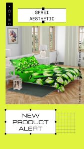 Sprei Katun Motif Green Tulips Aesthetic Anti Geser King Size LP