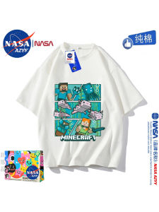 NASA Kids Cotton T-Shirt Short Sleeve Cartoon My World MC Game Cool Childrens Parent-Child Clothes Breathable Summer Wear