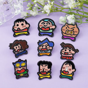 9Pcs Crayon Shin-chan Enamel Pins Set Cute Anime Shinchan & Friends Brooches for Backpack Fans Decorative Gifts