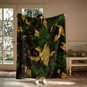 BILIBILI | Skull Camo Military Green Flannel Blanket Perfect for Sofa Office Bed Travel Sleep Read Relax Camping Four Season Use