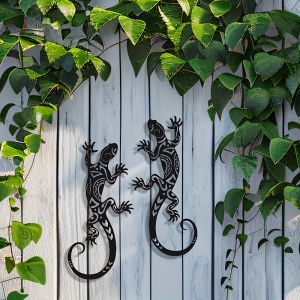 CIFbuy | Brand 2pcs Wrought Iron Wall Art Rustic Metal Gecko Decor Vintage Lizard Sculpture for Home Garden Outdoor