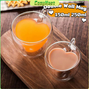 C.N. 150ml 250ml Double Wall Glass Mug Heat Resistant Coffee Glass Cup Fashion Heart Shape