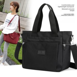 Lightweight Wearable Large Capacity Travel Nylon Canvas Tote Womens Bag Versatile Shoulder Crossbody Bag Pure Color Handbag
