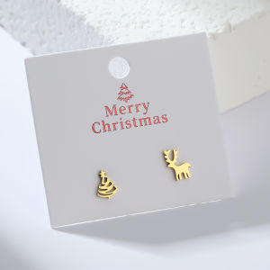 1 Pair/card Stainless Steel Deer Christmas Tree Asymmetrical Earrings for Women Girl Christmas Gift Jewelry