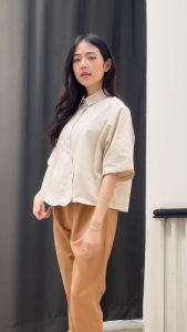 QUEENTIN Kemeja Square Wanita 0664 Katun Poplin Polos Lengan Dolman Pendek