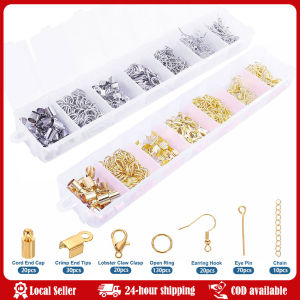 About 300pcs/Box Jewelry Making Kits Lobster Clasp Open Jump Rings End Crimps Beads Box Handmade DIY Bracelet Necklace Findings Accessories Set Jewelry findings Tools Clip buckle Lobster Clasp Open Jump Rings Earring Hook Jewelry Making Supplies Kit