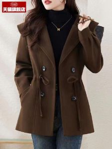 เสื้อสูทผ้าขนสัตว์ยาวปานกลางสำหรับผู้หญิง ฤดูใบไม้ร่วง/ฤดูหนาว แบรนด์ Little Fragrance Wind คุณภาพระดับพรีเมียม แขนยาว ปกเสื้อสูท