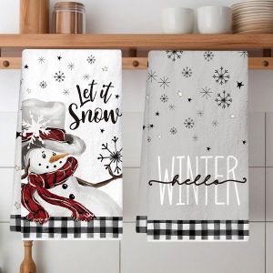 2pcs Christmas Kitchen Towels Snowman Design Xmas Party Decor Dishcloth Home Kitchen Dish Cloth Navidad Natal New Year 2026 Gift