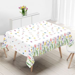 Spring Tulip Lavender Tablecloth Disposable Seasonal Spring Summer Floral Butterfly Kitchen Dining Table Decoration for Home