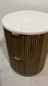 Top Range Furniture Solid Acacia Terrazzo Brown Motala Bedside Table Side Table 2 Drawers Large Capacity Drawers Extension Drawers