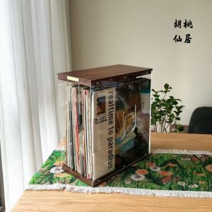 Walnut Record Album Display Stand LP Vinyl Storage Box Record Holder Home Organization Furniture CD Rack No Brand