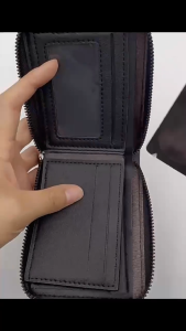 Mens Short Bifold Wallet Zipper Coin Pocket Woven Pattern Card Holder