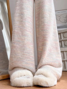 Rainbow Womens Loose Knitted Wide Leg Pants Spring Autumn New Style Drapey Straight Cut Lazy Style Small Size Commute