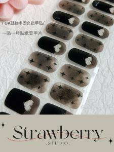 Black Heart Cool Girl Half-Baked Soft Gel Nail Art Stickers UV Gel Nail Tips Wearable Nail Art Decals Any Skin Type