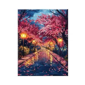 KAYOU | Acrylic Paint By Numbers Cherry Blossom Alley Painting By Numbers on Canvas Coloring By Number for Adults Paint Digital Art