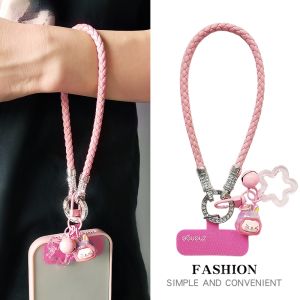 ZHENGEGE | Short Wrist Strap Braided Leather Twisted Charm Phone Lanyard