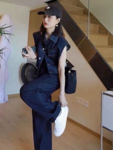Retro Japanese Style Denim Vest Womens Trendy Spring Autumn New Loose Casual Sleeveless Workwear Jacket Polo Collar Single Button