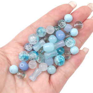 20pcs Blue Color Crystal Glass Beads Loose Space Beads for Bracelet Necklace Keychain DIY Jewelry Craft Making Accessories